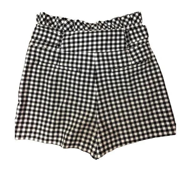 NWOT ZARA High Rise Paperbag Waist Gingham Black & White Plaid Shorts Sz Xs - Picture 11 of 15